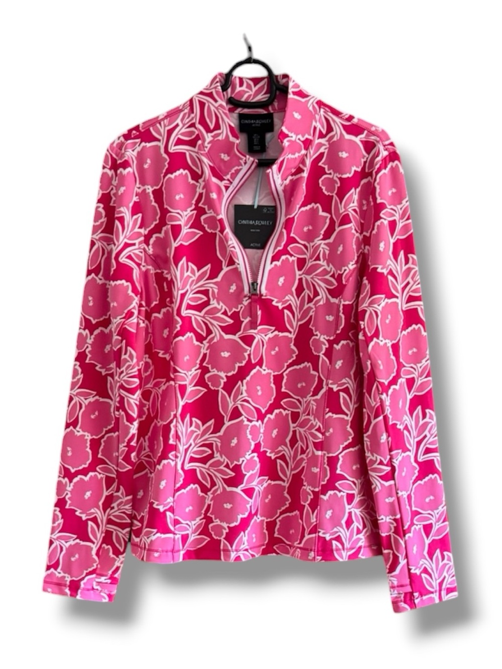 Cynthia Rowley Pink Floral Half-Zip Pullover Top